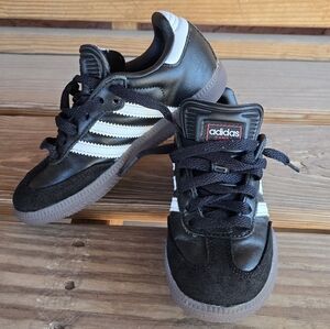 Adidas Kids Black Sneakers with White Stripes